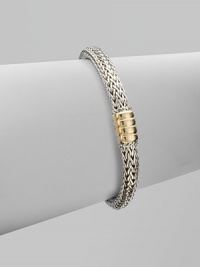 From the Bedeg Collection. A braided sterling silver chain with a beautifully radiant 18k gold station closure. 18k goldSterling silverLength, about 7½Push clasp closureImported From the Bedeg Collection. A braided sterling silver chain with a beautifully radiant 18k gold station closure. 18k goldSterling silverLength, about 7½Push clasp closureImported
