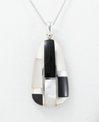 Teardrop-shaped pendant with onyx and Mother of Pearl radiates a touch of mod style. Curb chain and setting crafted in sterling silver by Giani Bernini. Approximate length: 16 inches. Teardrop-shaped pendant with onyx and Mother of Pearl radiates a touch of mod style. Curb chain and setting crafted in sterling silver by Giani Bernini. Approximate length: 16 inches.