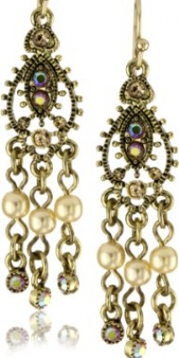 1928 Jewelry Brass Tone Simulated Plastic Pearl Mini Chandelier Earrings 1928 Jewelry Brass Tone Simulated Plastic Pearl Mini Chandelier Earrings