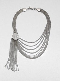 A sleek and unique design featuring delicate link chains in a multi-row style accented with a pavé stone embellishment and tassel. SilvertoneGlass stonesLength, about 20Tassel length, about 6Lobster clasp closureImported A sleek and unique design featuring delicate link chains in a multi-row style accented with a pavé stone embellishment and tassel. SilvertoneGlass stonesLength, about 20Tassel length, about 6Lobster clasp closureImported