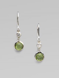 From the Silver Rain Collection. A lovely peridot, richly faceted in a modern sterling silver setting, is capped by one shimmering diamond.Diamonds, .07 tcw PeridotSterling silverDrop, about 1Ear wireImported