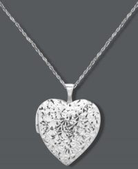A timeless classic for all your treasured keepsakes. Crafted in sterling silver this beautifully-crafted heart locket features a diamond-cut outer design. Approximate length: 18 inches. Approximate drop: 1 inch. A timeless classic for all your treasured keepsakes. Crafted in sterling silver this beautifully-crafted heart locket features a diamond-cut outer design. Approximate length: 18 inches. Approximate drop: 1 inch.