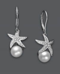 Infuse your look with summery shimmer! These stunning drop earrings highlight diamond-accented starfish with an exquisite cultured freshwater pearl drop (8 mm). Set in sterling silver. Approximate drop: 1-1/4 inches. Infuse your look with summery shimmer! These stunning drop earrings highlight diamond-accented starfish with an exquisite cultured freshwater pearl drop (8 mm). Set in sterling silver. Approximate drop: 1-1/4 inches.