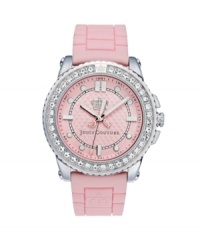 Distinguish yourself as a perfectly girlie girl. Pedigree watch by Juicy Couture crafted of pink synthetic jelly strap and round stainless steel case. Bezel crystallized with Swarovski elements. Textured pink dial features stick indices, dot markers, minute track, three hands and crown logo. Quartz movement. Water resistant to 30 meters. Two-year limited warranty. Distinguish yourself as a perfectly girlie girl. Pedigree watch by Juicy Couture crafted of pink synthetic jelly strap and round stainless steel case. Bezel crystallized with Swarovski elements. Textured pink dial features stick indices, dot markers, minute track, three hands and crown logo. Quartz movement. Water resistant to 30 meters. Two-year limited warranty.