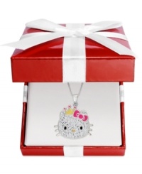 A sparkling sensation. This sterling silver Princess Kitty pendant from Hello Kitty glistens with round-cut crystal accents. Approximate length: 18 inches. Approximate drop: 1 inch.