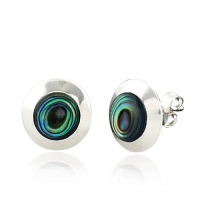 925 Sterling Silver Green Abalone Shell Inlay Round Post Stud Earrings 12 mm Fashion Jewelry for Women, Teens, Girls - Nickel Free