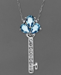 Unlock the secrets to savvy style. Kaleidoscope's darling key pendant features a trio of pear-cut blue crystals at the top and a row of round-cut white crystals with Swarovski Elements. Set in sterling silver. Approximate length: 18 inches. Approximate drop: 1-1/4 inches. Unlock the secrets to savvy style. Kaleidoscope's darling key pendant features a trio of pear-cut blue crystals at the top and a row of round-cut white crystals with Swarovski Elements. Set in sterling silver. Approximate length: 18 inches. Approximate drop: 1-1/4 inches.