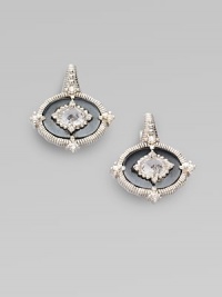 From the Oasis Collection. A gorgeous creation of textured sterling silver punctuated by oval-shaped hematite, luminous white sapphires, and crystal.Turquoise, white sapphire, crystalSterling silver Length, about ¾Post-and-hinge backImported From the Oasis Collection. A gorgeous creation of textured sterling silver punctuated by oval-shaped hematite, luminous white sapphires, and crystal.Turquoise, white sapphire, crystalSterling silver Length, about ¾Post-and-hinge backImported