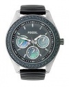 Fossil Women's ES2954 Black Rubber Strap Steel Case Black Crystallized Bezel Black Dial Watch