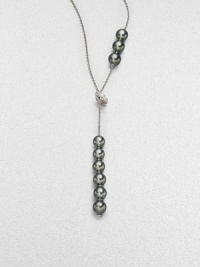Rich green pearls on a delicate 18k white gold link chain accented with brilliant diamonds. 8MM round green cultured pearlsDiamonds, .2 tcw18k white goldLength, about 19Lobster clasp closureImported Rich green pearls on a delicate 18k white gold link chain accented with brilliant diamonds. 8MM round green cultured pearlsDiamonds, .2 tcw18k white goldLength, about 19Lobster clasp closureImported