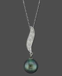 Sultry style with exotic overtones. This stunning necklace features Tahitian pearl (8-9 mm) and diamond accents set in 14k white gold. Approximate length: 18 inches. Approximate drop: 1 inch. Sultry style with exotic overtones. This stunning necklace features Tahitian pearl (8-9 mm) and diamond accents set in 14k white gold. Approximate length: 18 inches. Approximate drop: 1 inch.