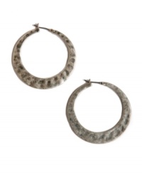Vintage style with a modern twist. These chic hoops by Lucky Brand feature a graduated design with a hammered surface. Crafted in silver tone mixed metal. Approximate diameter: 1-5/8 inches.