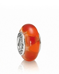 A tasteful triangle pattern adorns this glossy murano glass charm. Logo-engraved sterling silver trim displays the PANDORA signature. A tasteful triangle pattern adorns this glossy murano glass charm. Logo-engraved sterling silver trim displays the PANDORA signature.