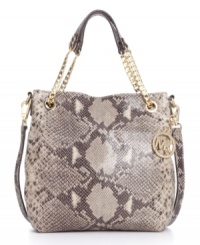 Dramatically sleek, this glazed, embossed python purse from MICHAEL Michael Kors offers classic elegance in all its effortlessness. Dramatically sleek, this glazed, embossed python purse from MICHAEL Michael Kors offers classic elegance in all its effortlessness.
