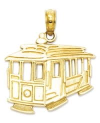 A historical piece to add to your collection. The San Francisco cable car system is the world's last manually operated cable car system. Honor it with this detailed 14k gold charm. Chain not included. Approximate length: 8/10 inch. Approximate width: 3/4 inch. A historical piece to add to your collection. The San Francisco cable car system is the world's last manually operated cable car system. Honor it with this detailed 14k gold charm. Chain not included. Approximate length: 8/10 inch. Approximate width: 3/4 inch.
