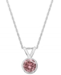 Perfection in pink. A round-cut, bezel-set pink diamond (1/4 ct. t.w.) shines in a luminous 14k white gold setting. Approximate length: 18 inches. Approximate drop: 1/3 inch. Perfection in pink. A round-cut, bezel-set pink diamond (1/4 ct. t.w.) shines in a luminous 14k white gold setting. Approximate length: 18 inches. Approximate drop: 1/3 inch.