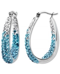 Frost yourself with cool blue hues. Kaleidoscope's standout hoop earrings feature an ombre effect with round-cut crystals ranging in color from aqua to clear with Swarovski Elements. Set in sterling silver. Approximate drop: 1-1/10 inches. Frost yourself with cool blue hues. Kaleidoscope's standout hoop earrings feature an ombre effect with round-cut crystals ranging in color from aqua to clear with Swarovski Elements. Set in sterling silver. Approximate drop: 1-1/10 inches.