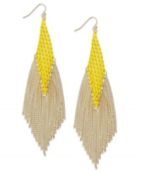 Brighten your look. INC International Concepts' chic drop earrings dust your shoulders with a multi-chain design in bright citron and gold. Set in 14k gold-plated mixed metal. Approximate drop: 5 inches. Brighten your look. INC International Concepts' chic drop earrings dust your shoulders with a multi-chain design in bright citron and gold. Set in 14k gold-plated mixed metal. Approximate drop: 5 inches.