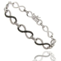 Silver Overlay Black and White Diamond Accent Infinity Bracelet