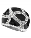 Get noticed in style that shines. City by City cocktail ring features a trendy, dome-shaped design that pops with black enamel and clear crystal accents. Set in silver tone mixed metal. Sizes 7 and 8.