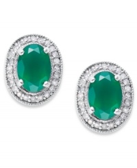 Make a sparkling impact with pretty studs. Set in sterling silver, an oval-cut green agate (1-3/8 ct. t.w.) glows against a halo of round-cut diamonds (1/6 ct. t.w.). Approximate length: 10-2/5 inch. Approximate width: 8-2/5 inch. Make a sparkling impact with pretty studs. Set in sterling silver, an oval-cut green agate (1-3/8 ct. t.w.) glows against a halo of round-cut diamonds (1/6 ct. t.w.). Approximate length: 10-2/5 inch. Approximate width: 8-2/5 inch.