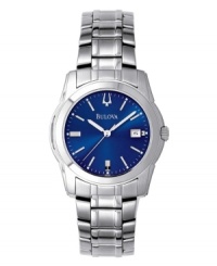 A rich blue dial sets this watch apart from the rest. Stainless steel band and case. Silvertone hands and markers. Second hand and date function. Water resistant up to 30 meters. Three-year limited warranty. A rich blue dial sets this watch apart from the rest. Stainless steel band and case. Silvertone hands and markers. Second hand and date function. Water resistant up to 30 meters. Three-year limited warranty.