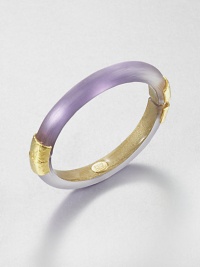 From the Lucite Collection. A sleek bangle of hand-sculpted, hand-painted Lucite, accented with crinkle-textured goldtone bands at the hinge and closure.LuciteGoldtoneDiameter, about 2.5Width, about .4Hinged, with magnetic closureMade in USA From the Lucite Collection. A sleek bangle of hand-sculpted, hand-painted Lucite, accented with crinkle-textured goldtone bands at the hinge and closure.LuciteGoldtoneDiameter, about 2.5Width, about .4Hinged, with magnetic closureMade in USA