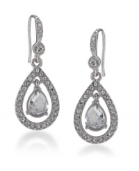 Beautiful and beguiling -- make a grand entrance in these charming drops by Carolee. Earrings highlight pear-cut and round-cut crystals in silver tone mixed metal. Approximate drop: 1-1/4 inches. Beautiful and beguiling -- make a grand entrance in these charming drops by Carolee. Earrings highlight pear-cut and round-cut crystals in silver tone mixed metal. Approximate drop: 1-1/4 inches.