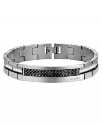 Sleek style with modern toughness. This Cave collection men's bracelet from Breil is crafted with stainless steel links that feature carbon fiber filament. Approximate length: 8 inches.