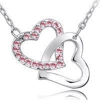 Contessa Bella Fancy Genuine 18k White Gold Plated Pink Swarovski Austrian Crystal Elements Beautiful Double Open Heart Women Charm Pendant Necklace Elegant Silver Color Crystal Fashion Jewelry Contessa Bella Fancy Genuine 18k White Gold Plated Pink Swarovski Austrian Crystal Elements Beautiful Double Open Heart Women Charm Pendant Necklace Elegant Silver Color Crystal Fashion Jewelry