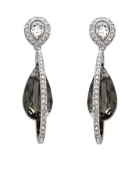 Dawn to dusk elegance. Swarovski's pierced earrings radiate timeless sophistication. A black crystal dangles within a silver tone mixed metal drop. A touch of clear crystal pavé adds an exquisite sparkle. Approximate drop: 1-5/8 inches.