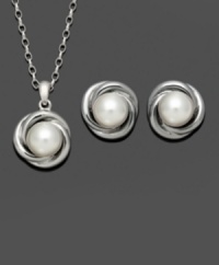 Class and sophistication combine in a swirling knot of style. Symbolic for love, this polished jewelry set features cultured freshwater pearls (8-9 mm) set in sterling silver. Approximate length: 18 inches. Approximate pendant drop: 1-8/10 inch. Approximate earring diameter: 6/10 inch. Class and sophistication combine in a swirling knot of style. Symbolic for love, this polished jewelry set features cultured freshwater pearls (8-9 mm) set in sterling silver. Approximate length: 18 inches. Approximate pendant drop: 1-8/10 inch. Approximate earring diameter: 6/10 inch.