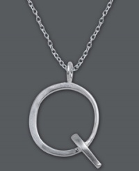 The perfect personalized gift. A polished sterling silver pendant features the letter Q with a chic asymmetrical shape. Comes with a matching chain. Approximate length: 18 inches. Approximate drop: 1 inch. The perfect personalized gift. A polished sterling silver pendant features the letter Q with a chic asymmetrical shape. Comes with a matching chain. Approximate length: 18 inches. Approximate drop: 1 inch.