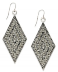 Dangling diamonds from Bar III. These drop earrings boast rows of hematite and clear crystal accents for endless sparkle. Crafted in antiqued silver tone mixed metal. Approximate drop: 2-1/2 inches. Approximate width: 1-1/4 inches. Dangling diamonds from Bar III. These drop earrings boast rows of hematite and clear crystal accents for endless sparkle. Crafted in antiqued silver tone mixed metal. Approximate drop: 2-1/2 inches. Approximate width: 1-1/4 inches.