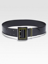 Polished leather belt with plexiglass and metal buckle. Width, about 2Made in Italy Polished leather belt with plexiglass and metal buckle. Width, about 2Made in Italy
