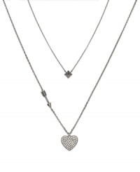 Set your sights on true love. This Juicy Couture necklace features a double strand chain with crystal-embellished bow and arrow charms. Crafted in silver tone mixed metal. Approximate length: 32 inches + 3-inch extender. Approximate drop: 3/4 inch. Set your sights on true love. This Juicy Couture necklace features a double strand chain with crystal-embellished bow and arrow charms. Crafted in silver tone mixed metal. Approximate length: 32 inches + 3-inch extender. Approximate drop: 3/4 inch.