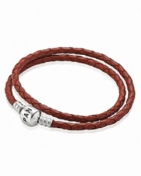 Charms and clips shine against PANDORA's leather double wrap bracelet. A sterling silver signature clasp lends an added touch of luxe. Charms and clips shine against PANDORA's leather double wrap bracelet. A sterling silver signature clasp lends an added touch of luxe.