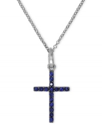A good-looking way to express your faith. EFFY Collection's stunning cross pendant is decorated by round-cut sapphires (1/6 ct. t.w.) and pave diamond accents. Set in 14k white gold with black rhodium plating on the pendant. Approximate length: 18 inches. Approximate drop length: 4/5 inch. Approximate drop width: 2/5 inch. A good-looking way to express your faith. EFFY Collection's stunning cross pendant is decorated by round-cut sapphires (1/6 ct. t.w.) and pave diamond accents. Set in 14k white gold with black rhodium plating on the pendant. Approximate length: 18 inches. Approximate drop length: 4/5 inch. Approximate drop width: 2/5 inch.