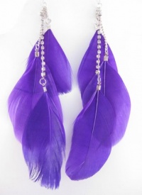 One New Pair of Vivid Purple Three Feather Earrings with Rinestones One New Pair of Vivid Purple Three Feather Earrings with Rinestones