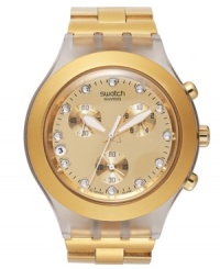 Light a spark to your summer looks with this golden chronograph watch from Swatch's Full-Blooded collection. Light a spark to your summer looks with this golden chronograph watch from Swatch's Full-Blooded collection.