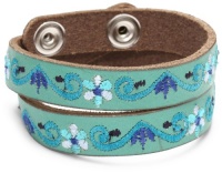 Lucky Brand Teal Embroidered Leather Bracelet