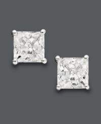 When you're looking to make a statement, Arabella's polished stud earrings add the perfect touch. Crafted in 14k white gold with princess-cut Swarovski zirconias (2-3/4 ct. t.w.). Approximate diameter: 5 mm. When you're looking to make a statement, Arabella's polished stud earrings add the perfect touch. Crafted in 14k white gold with princess-cut Swarovski zirconias (2-3/4 ct. t.w.). Approximate diameter: 5 mm.