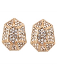 Asymmetrical allure. A unique geometric shape sets apart these stylish stud earrings from Vince Camuto. Embellished with glittering faceted crystals, they're crafted in rose gold tone mixed metal. Approximate diameter: 3/4 inch.