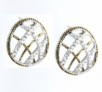 B. Brilliant 18K Gold Over Sterling Silver Filigree and Cubic Zirconia Egg Shaped Button Earrings B. Brilliant 18K Gold Over Sterling Silver Filigree and Cubic Zirconia Egg Shaped Button Earrings