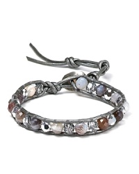 Simple yet eclectic. This Chan Luu single wrap bracelet refines bohemian style with its mix of semi-precious gemstones, trimmed in leather. Simple yet eclectic. This Chan Luu single wrap bracelet refines bohemian style with its mix of semi-precious gemstones, trimmed in leather.