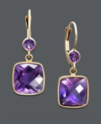 Polish your look with vibrant purple. Cushion-cut and round-cut amethyst (8-1/2 ct. t.w.) sit in a polished 14k gold setting. Approximate drop: 1 inch. Polish your look with vibrant purple. Cushion-cut and round-cut amethyst (8-1/2 ct. t.w.) sit in a polished 14k gold setting. Approximate drop: 1 inch.