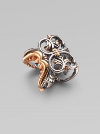 From the Les Dents de la Mer Collection. This two-tone ring intertwines lacy filigree swirls in a black rhodium finish with a glowing rose goldplated shark jaw design in a piece that combines fun and ferocity.Rose goldplated sterling silver and black rhodium-plated sterling silverWidth, about ¾Imported