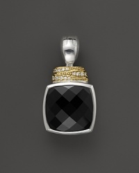 Faceted black spinel is trimmed in sterling silver and accented with yellow gold and diamonds. From Lagos. Faceted black spinel is trimmed in sterling silver and accented with yellow gold and diamonds. From Lagos.
