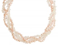 Pink Freshwater Cultured Pearl and Clear Crystal Chip Twister Bead Necklace,36 Pink Freshwater Cultured Pearl and Clear Crystal Chip Twister Bead Necklace,36