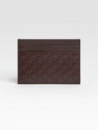 Microguccissima leather card case with leather trim.Five card slots3.9W x 2.8HMade in Italy Microguccissima leather card case with leather trim.Five card slots3.9W x 2.8HMade in Italy